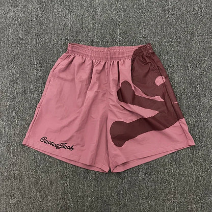 Summer Vintage Street Cactus Jack Shorts Lightning Eagle Print Embroidered Logo Mesh Nylon Elastic Waist Casual Shorts Men Pants
