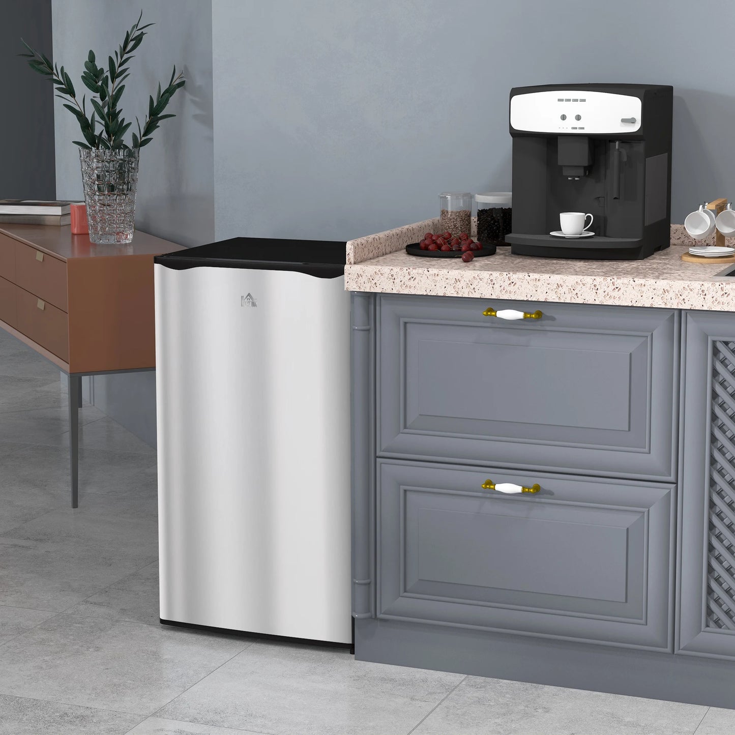 3.2 Cu.Ft Mini Fridge with Freezer, Single Door Compact Refrigerator with Adjustable Thermostat, Energy Efficient, Silver