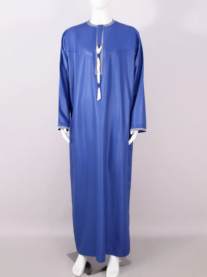 Large Loose Muslim Men's Round Neck Embroidered Robe Comfortable And Breathable Solid Color Long Style