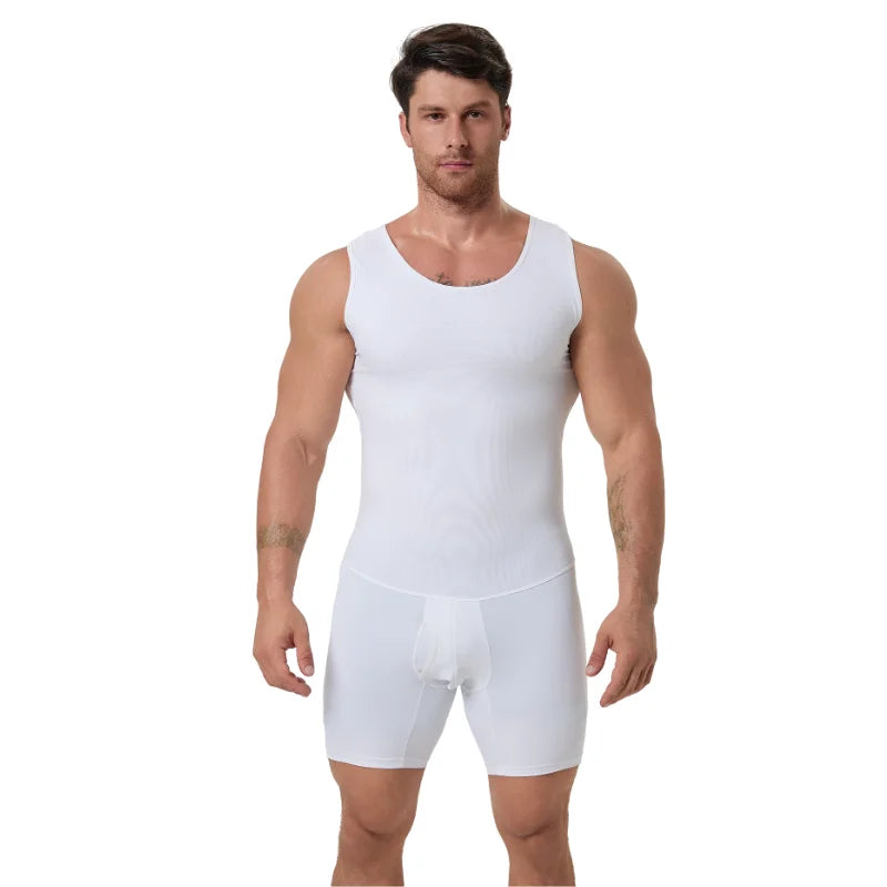 Men's Shapewear Bodysuit Tummy Control Slimming Shirt, Breathable Comfort with Back Opening for Easy Wear, Workout Body Shaper