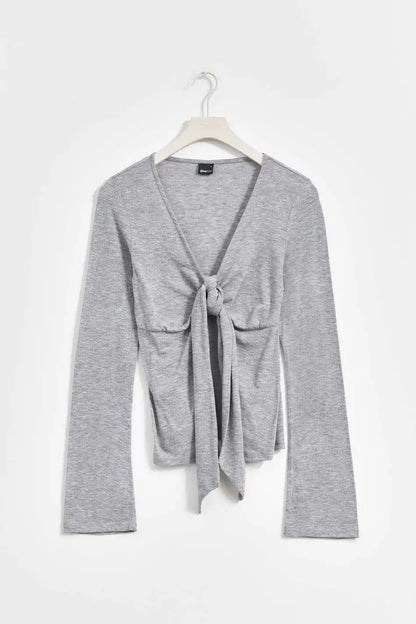 Tie-Strap Design Bowknot Long Sleeve T-Shirt Women's Spring Sexy Slim Fit Thin Smock Tees Casual Sweet Chic Tshirt Babydoll Top