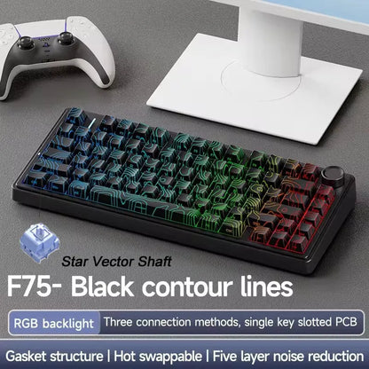 AULA Mechanical Keyboard F75 Three Modes Gaming Mechanical Keyboard Multi-function Knob Can Switch Between Game/Office Modes