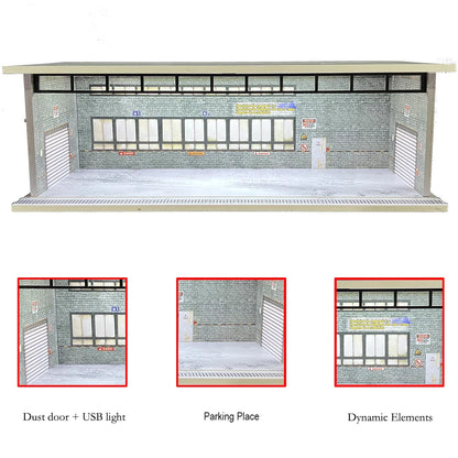 1/64 Scale Diecast Car Garage Diorama Model Miniature Case LED Light Parking Garage Diorama Kit for Collectible Cars Model