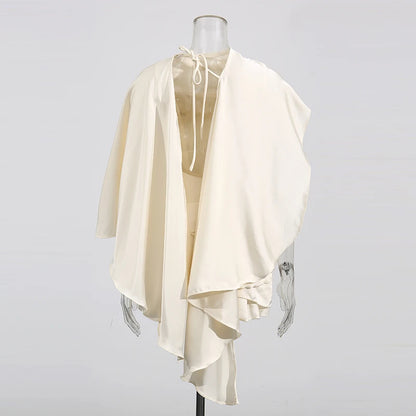 TWOTWINSTYLE Spliced Ruffles Slimming Dresses for Women Strapless Sleeveless High Waist Dress Patchwork Shawl Dress Female