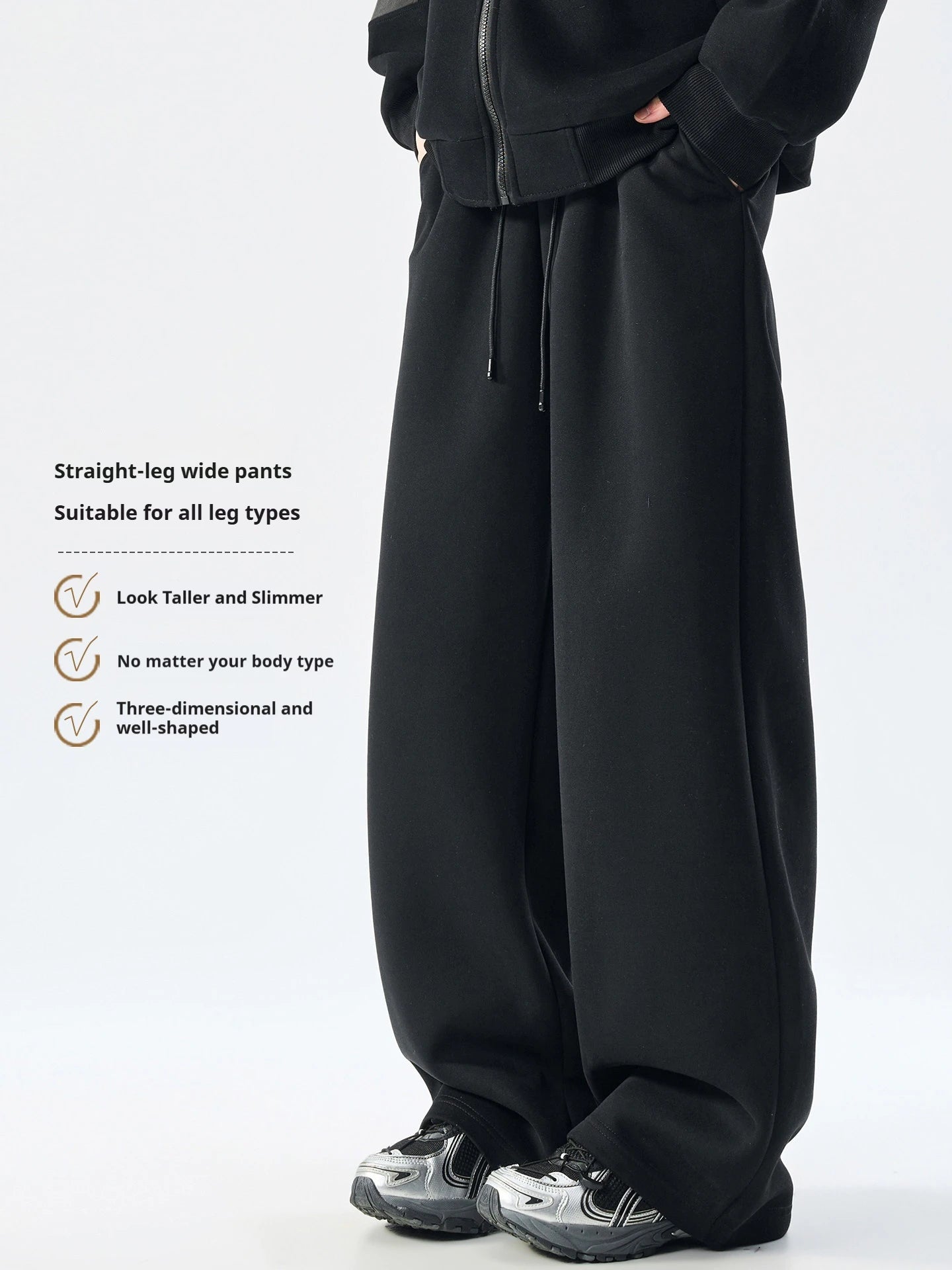 DUKEEN Men’s 400g Heavyweight Straight-Leg Sweatpants Cotton Blend Wide Fit Casual Sports Pants for Spring Autumn