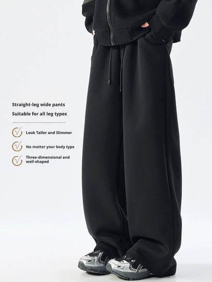 DUKEEN Men’s 400g Heavyweight Straight-Leg Sweatpants Cotton Blend Wide Fit Casual Sports Pants for Spring Autumn