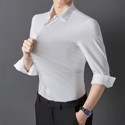Premium Men's Ultra-Stretch Slim-fit Shirt - High-Quality Silky Business Formal Long-Sleeve Shirt for Social and Casual Wear