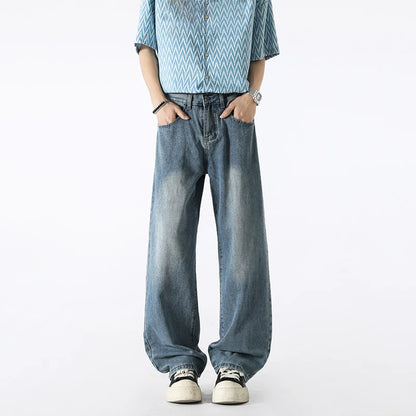 Men's Fashion Jeans Classic America Jeans Y2K Casual Baggy Jeans Straight Leg Retro Wide-legged Jeans Loose Suit Pants Trousers