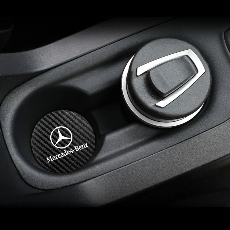 2Pcs Car Coasters Water Cup Mats Waterproof Slot Pads For Mercedes Benz AMG Smart W205 C300 W203 W206 W108 W124 W126 W140 W168