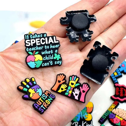 1-16Pcs Be Kind Autism Awareness Love Patience Understanding Pvc Garden Shoe Charms Buckle Kid Cartoon Accessories DIY Backpack