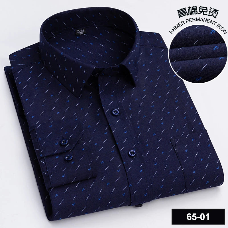 Men's High-quality Fashion Casual Print Plaid Stripe Long Sleeve Shirts Single Pocket Comfort Fit Business Formal Office Blouses