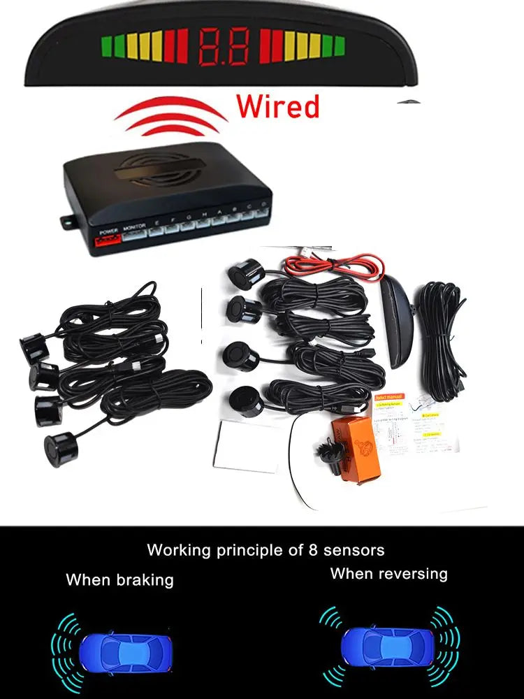 Car Parktronic LED Parking Sensor With 8 Sensors Reverse Backup Radar Monitor Detector System 22MM Backlight Display