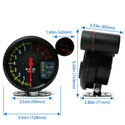 5 Inch RPM Meter Tachometer 11000k With Shift Light Racing Car Gauge 7 Color Backlight 12v For 4 / 6 /8 Cylinder Engine Vehicles