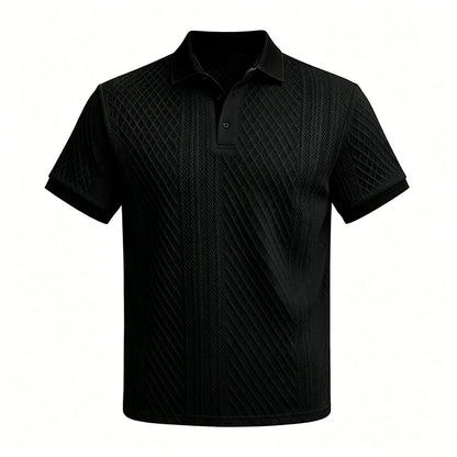 2026 Summer Men's Jacquard Knit Polo Shirt Contrast Collar Short Sleeve Loose Fit Soft Breathable Casual Sport Daily Wear Tops
