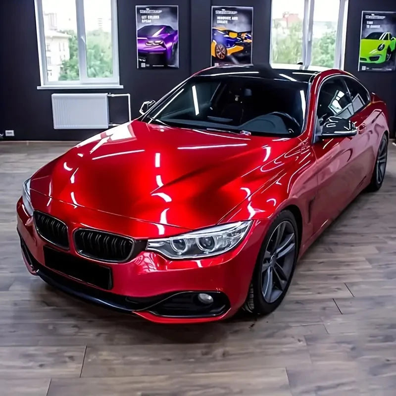 Premium Candy Metallic Gloss Metal Red Vinyl Wrap Adhesive Film Decal Car Wrapping Foil with Air Release Bubble