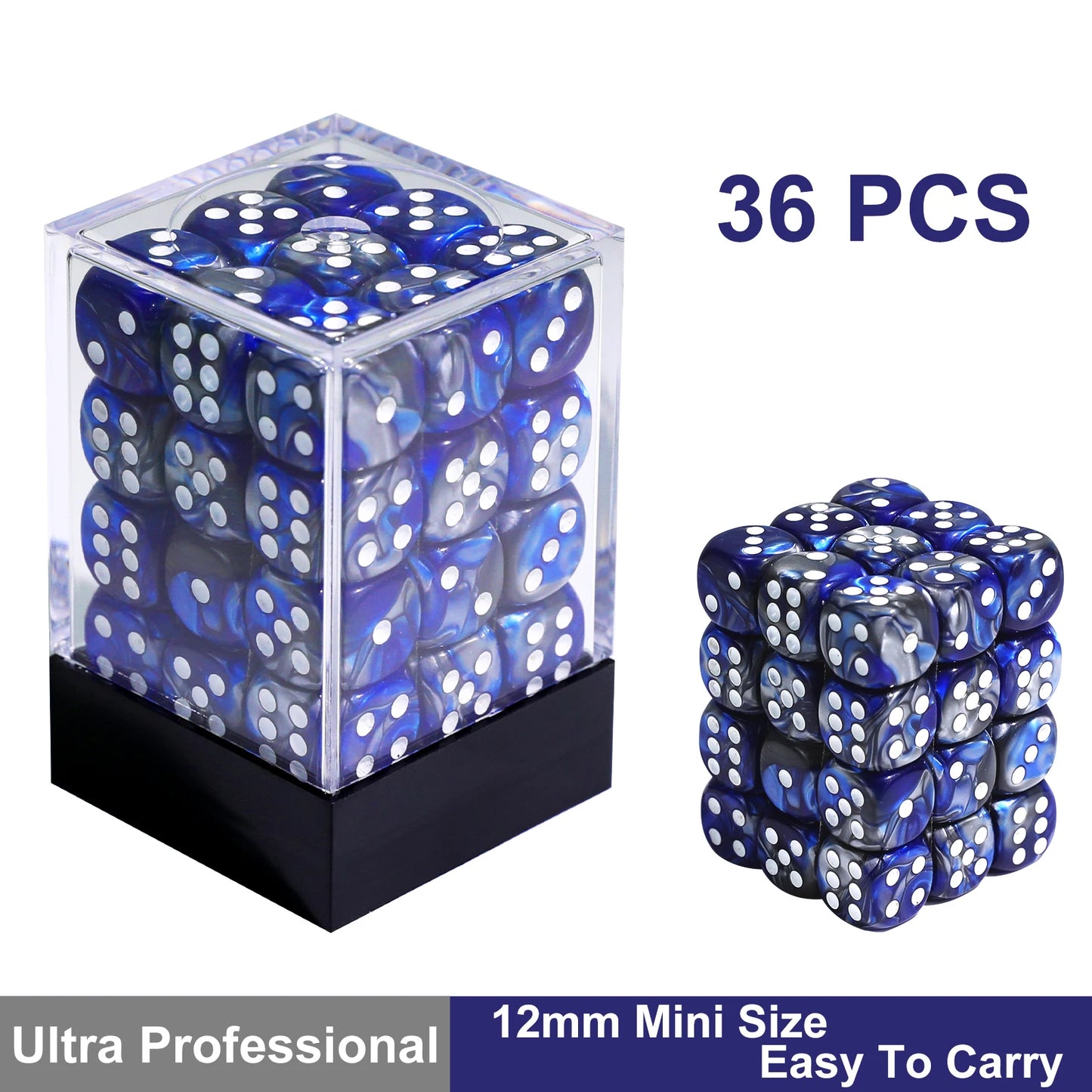 36Pcs 12mm D6 Double Color Glitter Dice for RPG Board Games Tabletop DND Accessories Family Board Games Gift with Storage Box