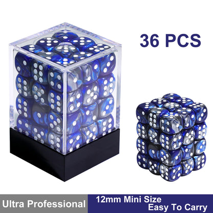 36Pcs 12mm D6 Double Color Glitter Dice for RPG Board Games Tabletop DND Accessories Family Board Games Gift with Storage Box