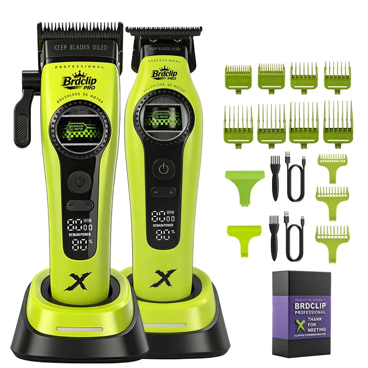 New BRDCLIP PRO Electric Hair Clipper Hair Trimmer Set Outer Rotor BLDC 6000-8000RPM Barber  Shop DLC Blade with Charge Dock