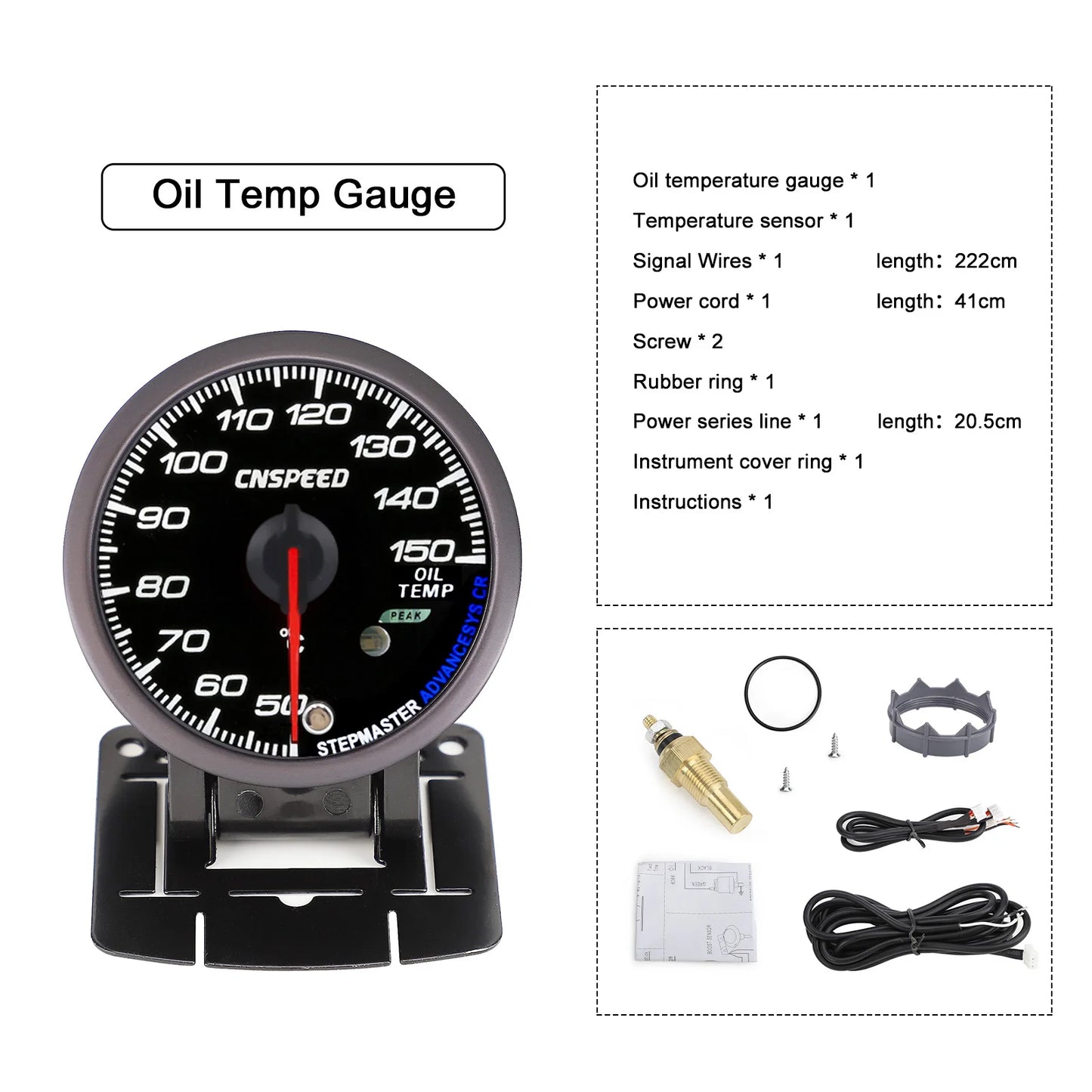 CNSPEED 2.5" 60mm New Boost Gauge Exhaust Gas Car Temperature Gauge Oil Pressure Water Temperature Oil Temperature Voltage Meter