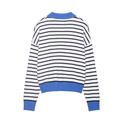 Spring New ZR Women's Knitted Stripe  Shirt Fashionable Versatile Design Casual Business Leisure Polyester Fiber Long Sleeve