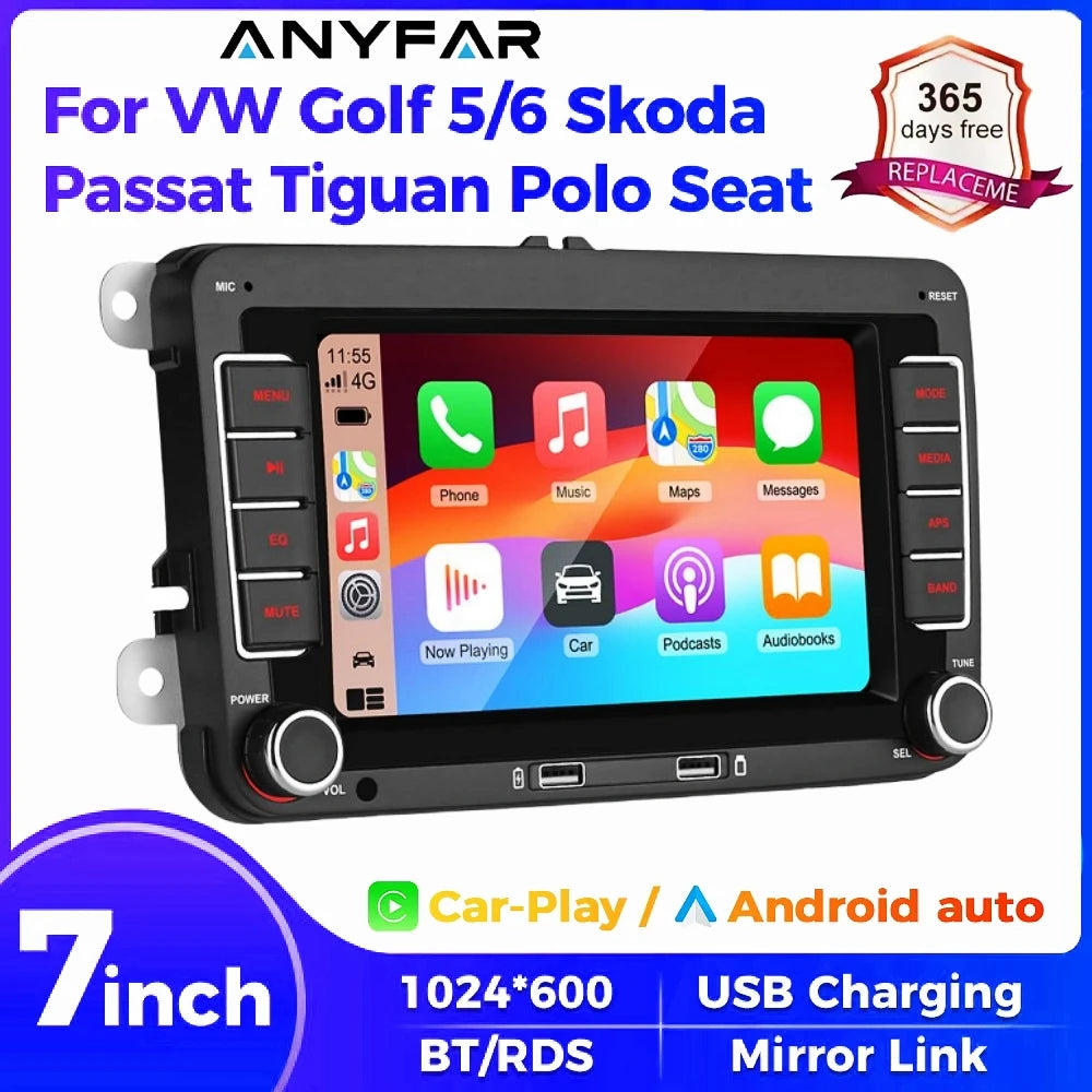 7" 2 Din HD Car Media Video RDS Airplay Car Radio CarPlay Android Auto Stereo Audio For Volkswagen/Seat/Skoda/Passat/Golf/Polo