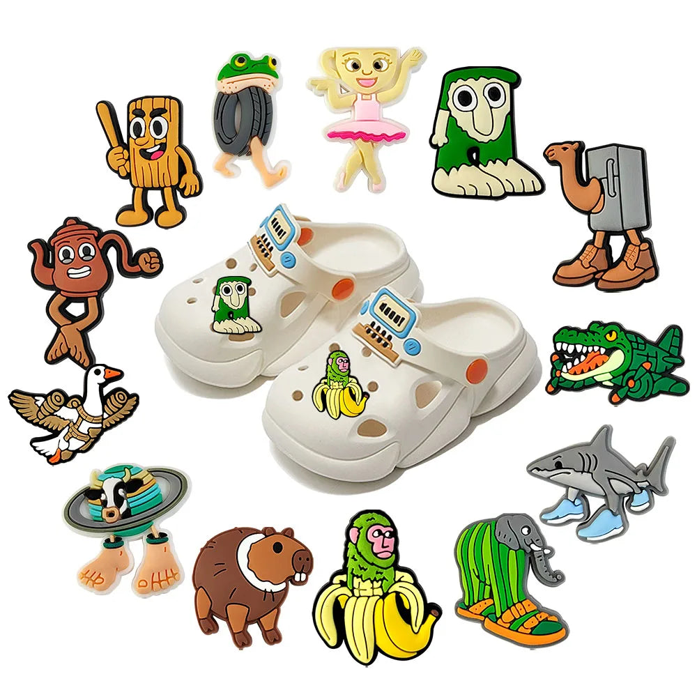 13/50pcs Italian Brainrot Funny Animal Shoe Charms Accessories Children Shoe Decorations Fit Wristband Clogs Sandal Kids Gifts