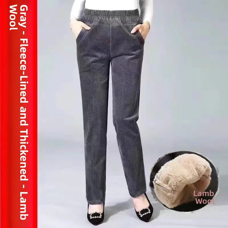 High Waist Fleece Lined Corduroy Harlan Pants Straight Leg Warm Women's Casual Trousers Autumn Winter New Arrival