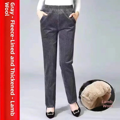 High Waist Fleece Lined Corduroy Harlan Pants Straight Leg Warm Women's Casual Trousers Autumn Winter New Arrival