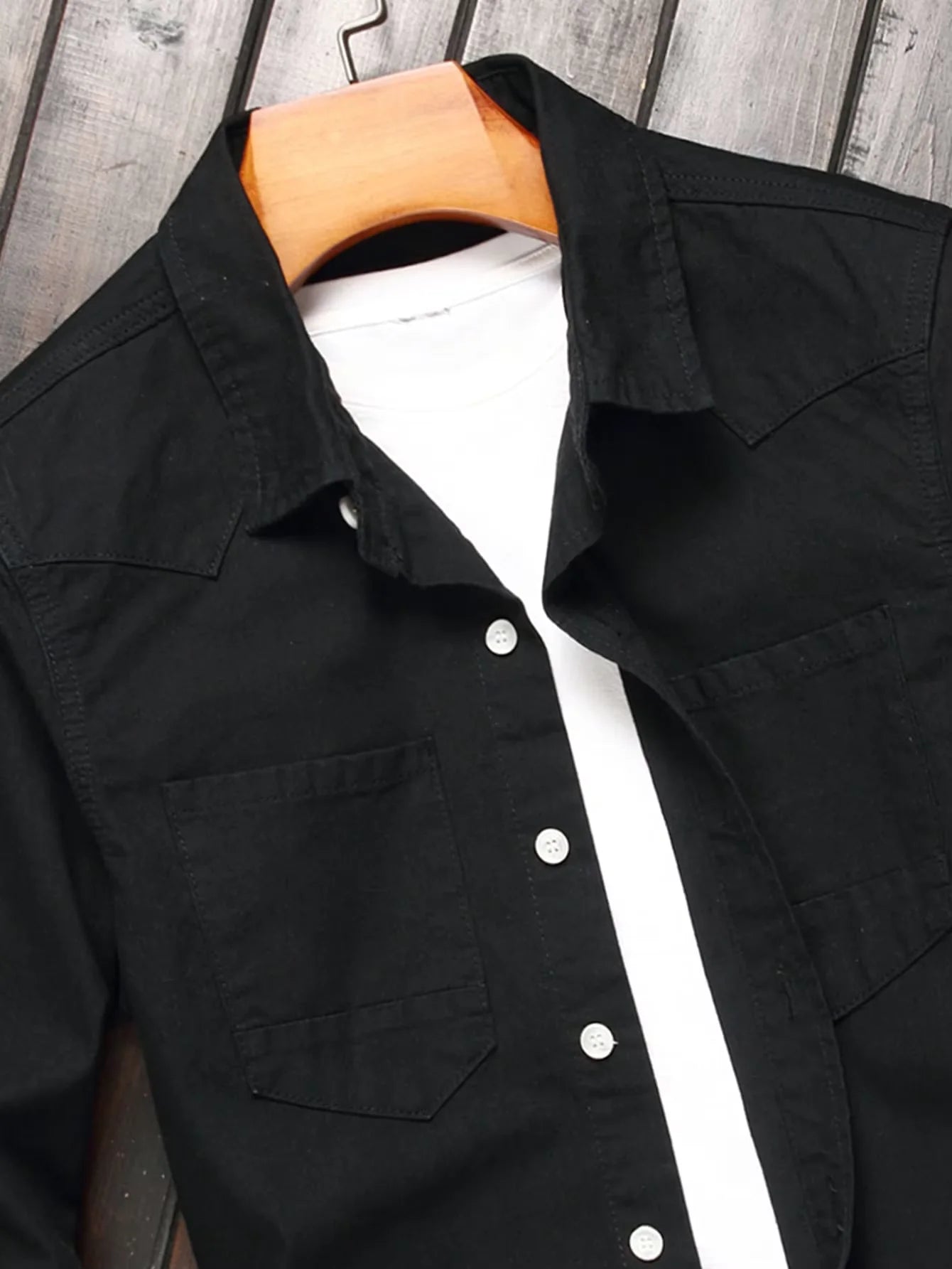 Men's Black Classic Western-Style Long Sleeve Casual Lapel Button Workwear Denim Shirt