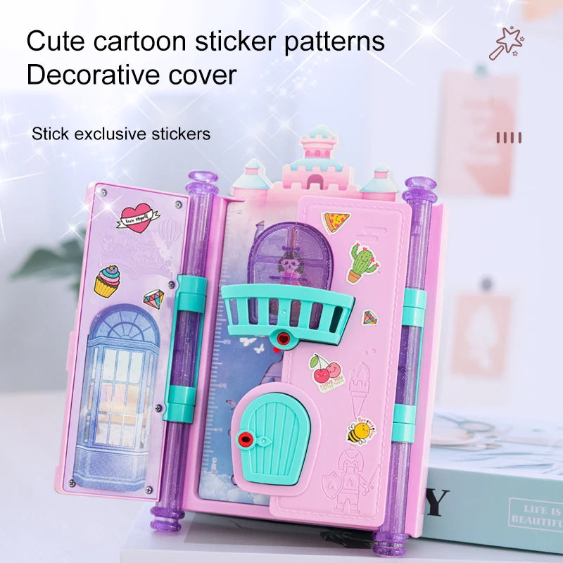 Princess Magic Book Girls Diary Toy With Lock Keys Pencil Sharpener Eraser Sticker Education Supplies Toy Gift for Kid Girl