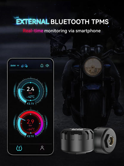 Motorcycle Tire Pressure Monitoring System Bluetooth TPMS for Motorcycles  Real-Time Tire Pressure & Temperature Monitor with