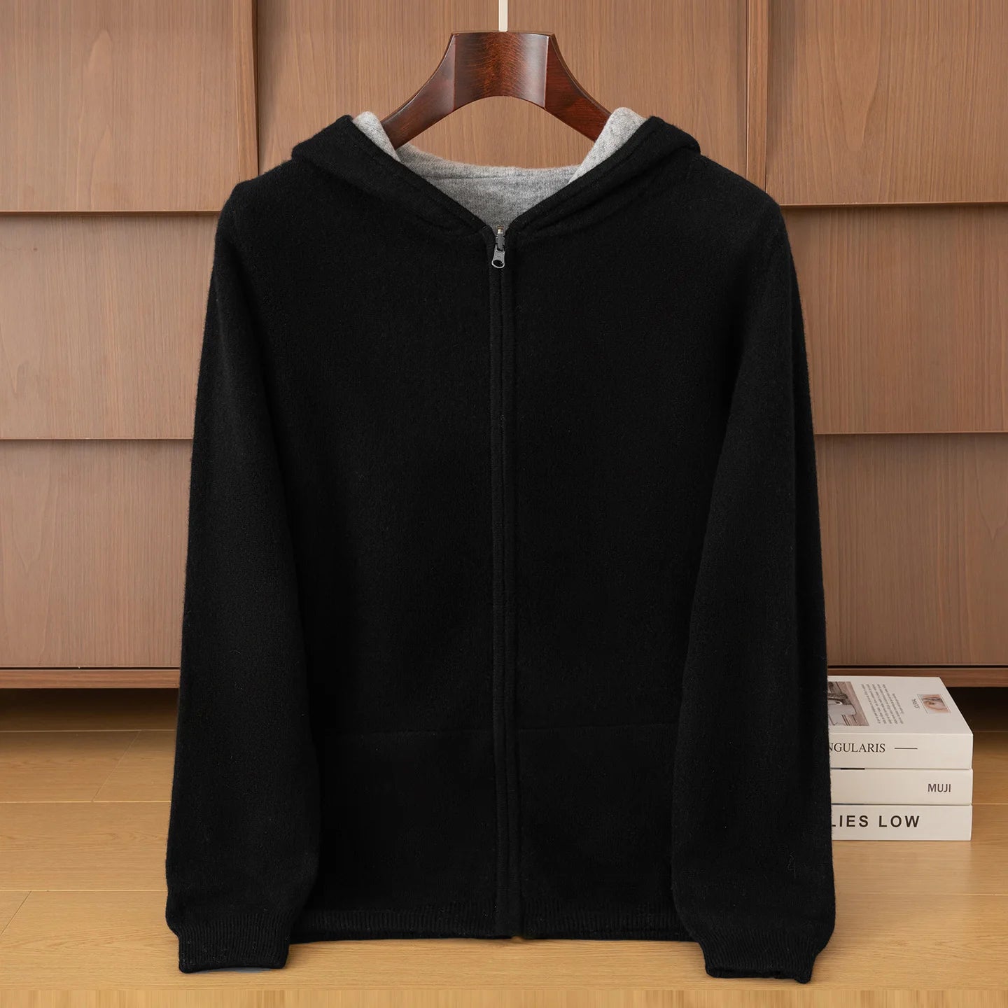 Double-Sided Cashmere Hooded Cardigan For Men Autumn And Winter Wearing Sweater Thickened Pure Wool Knitted Loose Zipper Coat
