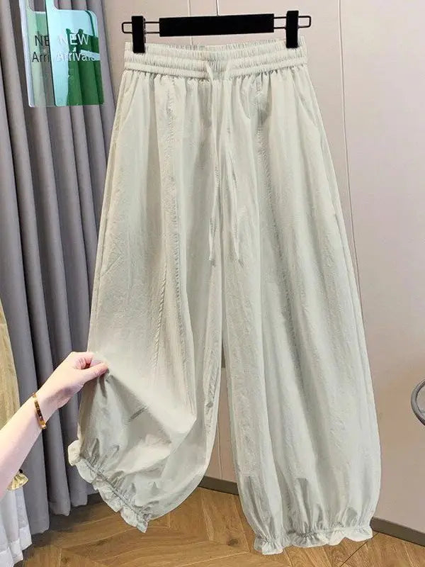 Casual Ice Silk Quick Dry Nine-Piece Flower Bud Pants Women Summer Thin Loose High Waist Draping Lantern Pants