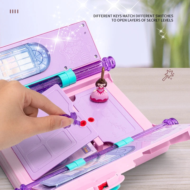 Princess Magic Book Girls Diary Toy With Lock Keys Pencil Sharpener Eraser Sticker Education Supplies Toy Gift for Kid Girl