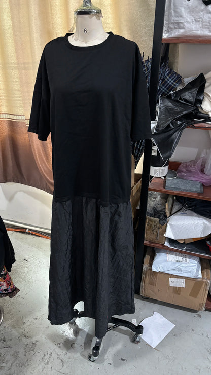 Fashion Women Patchwork Dress Chic Short Sleeve Round Neck Solid Ruffles Female Dress Casual Lady Streetwear Commute Summer 2026