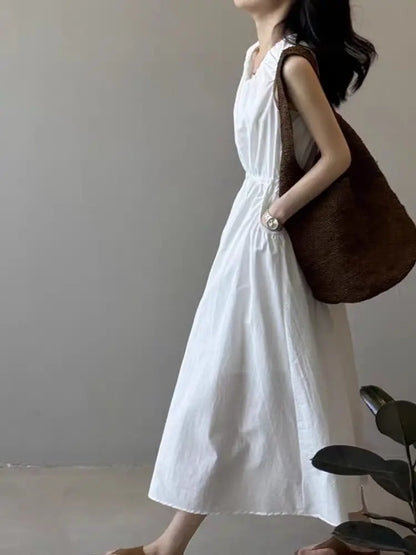 Casual Korean Style Drawstring Waist Vest Dress Loose Fit Summer New Arrival Women's Dress Comfortable Cotton A-Line Skirt