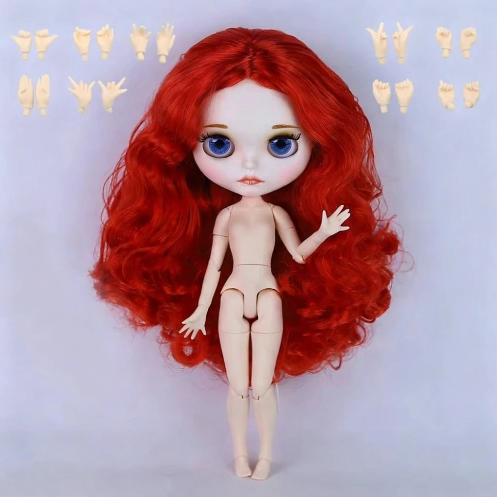 ICY DBS Blyth doll 1/6 BJD Customized nude joint body with white skin, glossy face,blue background is matte face girl gift, toy