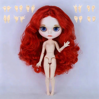 ICY DBS Blyth doll 1/6 BJD Customized nude joint body with white skin, glossy face,blue background is matte face girl gift, toy