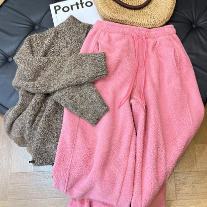 Cozy Thickened Lamb Fur Women's Sweatpants Soft Warm Fleece Winter New Style Casual Pants Loose Fit Trousers for Ladies
