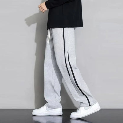 Men’s Straight Leg Sweatpants Loose Lightweight Casual Pants Spring Summer Stripe Patchwork Sports Joggers Trendy Long Trousers