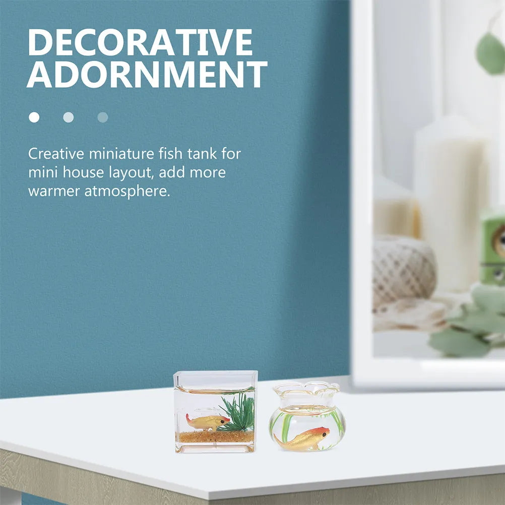 4Pcs Chic Miniature Fish Bowl Set Vivid Realistic Design for 1:12 Tiny House DIY Kitchen Table Centerpiece Mini Home Decor
