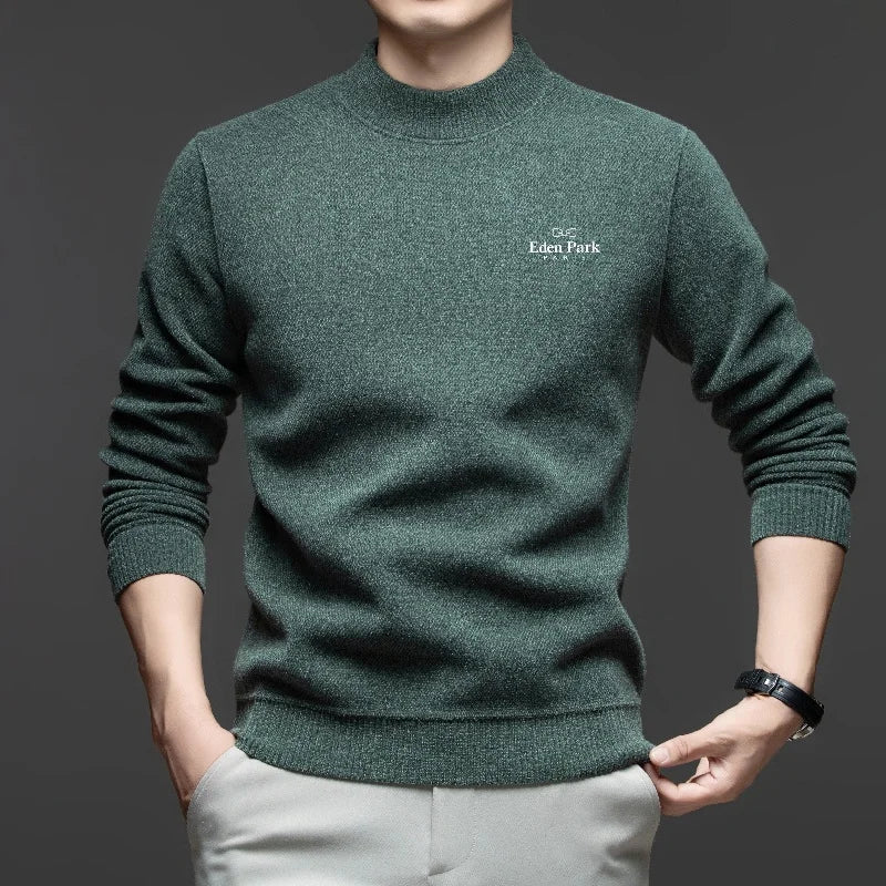 High Quality Autumn Winter New Men's Round Neck Knitted Sweater Velvet Warm and Comfortable Pullover Fashionable Embroidered Top