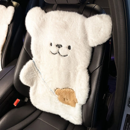 Winter Universal Car Seat Cushion Plush Cartoon Bear Thick Premium Feel Single Rear Cover for Girls Cute Seat Accessories