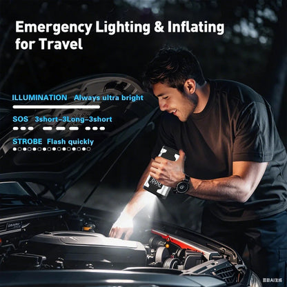 5-in-1 FHKJ 1500A Car Jump Starter Air Pump Compressor Power Bank Starting Device Portable Battery Boosters Roadside Emergency