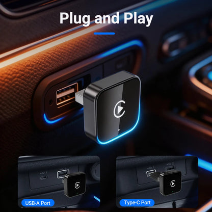 Smart 2in1 CarPlay Android Auto Adapter, Universal Mini Wireless Dongle for Car Entertainment System, Plug and Play Upgrade Wire
