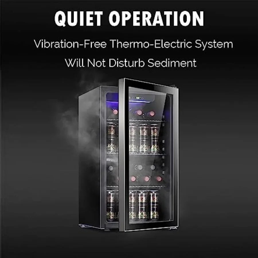 26 Bottle 130 Can Wine Cooler/Cabinet Beverage Refrigerator Mini Wine Cellar Beer Soda Clear Glass Door Bar Fridge Quiet Compre