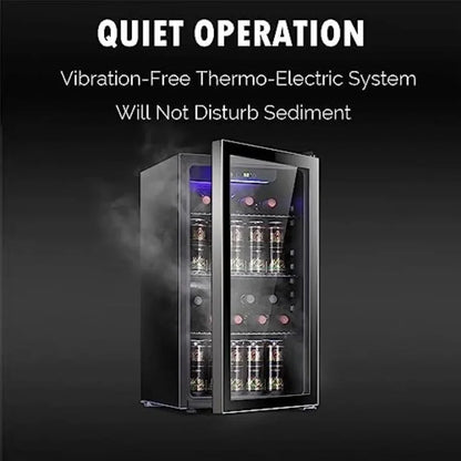 26 Bottle 130 Can Wine Cooler/Cabinet Beverage Refrigerator Mini Wine Cellar Beer Soda Clear Glass Door Bar Fridge Quiet Compre