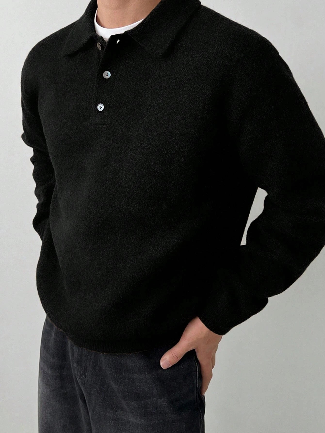 LVLAEA Solid Color Men Fall Winter Loungwear Shirt Long Sleeve Lapel Buttonup Collar Old Money Style Loose Warm Fashion Pullover