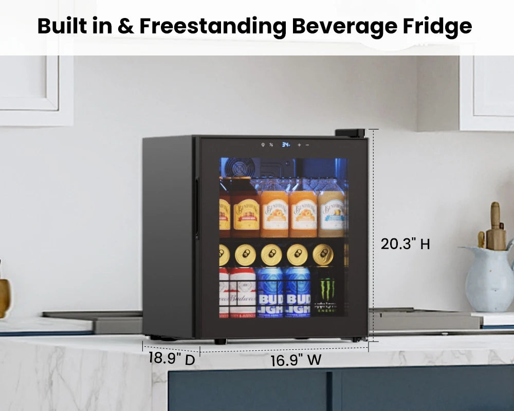 Beverage Refrigerator Cooler 60 Cans 1.63 Cu.Ft Small Refrigerator for Beverages and Wine Ideal for Home Bar or Office