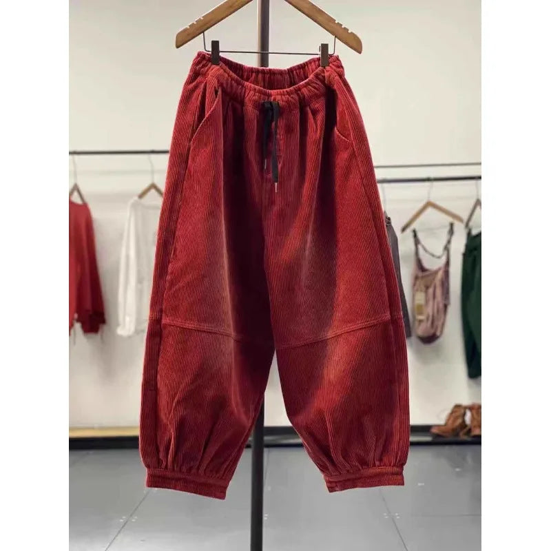 Winter 2024 Women's Casual Pants Fleece Lined Thickened Harajuku Style Long Trousers Lantern Pants Comfortable Fit Commute Fa...